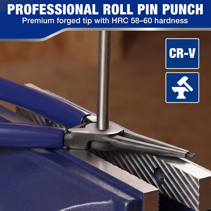 WORKPRO 9-Piece Roll Pin Punch Set with Tweezers, Forged CR-V Steel, Punch Tool Set with Nylon Pouch, Pin Removal Tool for Automotive, Watch Repair, Jewelry and Craft