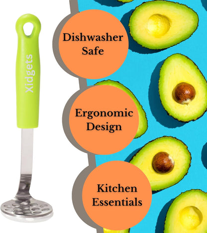2pc Avocado Tool Set in Box - 3-in-1 Avocado Slicer with Cutter & Pit Remover + Mini Masher - Kitchen Utensil Gift Set for Guacamole Lovers by Xidgets (Zippy Green/Zippy Green)