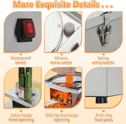 4 in 1 Commercial Vegetable Processor, 200W Electric Veggie Fruit Slicer Dicer Shredder & Strip Crinkle Cutter All Stainless Steel 110volt, for Commercial Home Use