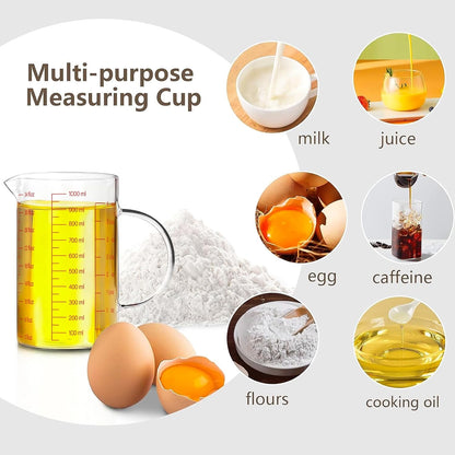WhiteRhino Glass Measuring Cup,6Cup/1500ml/50oz Liquid Measuring Cups, Measuring Cup With Handle and V-Shaped Spout, Glass Beaker with Three Scales (OZ, Cup, ML), Dishwasher/Freezer/Microwave Safe