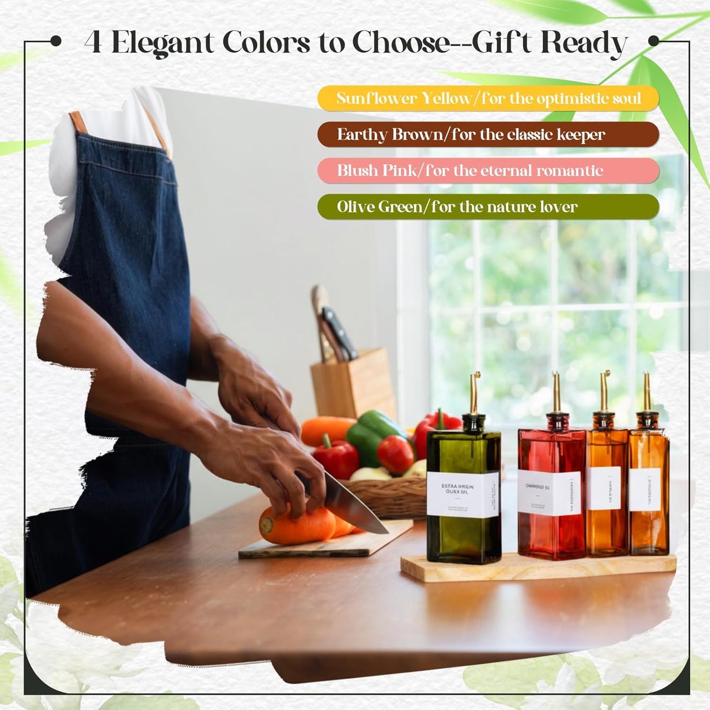 4 Set 17oz Colorful Olive Oil Dispenser Bottles for Kitchen, Uv-blocking Oil and Vinegar Dispenser Set with Labels and Funnel, Leakproof Container for Home Restaurant