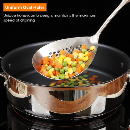 Skimmer Slotted Spoon, 304 Stainless Steel Spider Strainer Skimmer Ladle Spoon for Cooking and Frying, Pasta, Spaghetti, 4.3 inch, Dishwasher safe