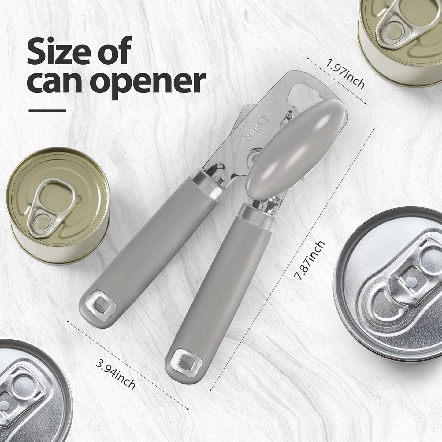 Safring Can Opener Manual, Heavy Duty Stainless Steel Smooth Edge Can Openers With Soft Touch Handle, Oversized Handheld Easy Turn Knob, Multi-Function Bottle Opener, Black