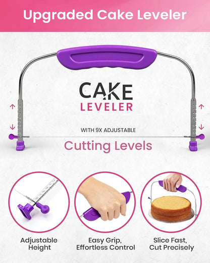 RFAQK 90PCs Cake Decorating Kit with Leveler, Baking Supplies Gift Includes Cake Stand Turntable, 24 Numbered Icing Tips, 55+1 Piping Bags, 2 Frosting Spatulas, 3 Scrappers, Video Course & Booklet
