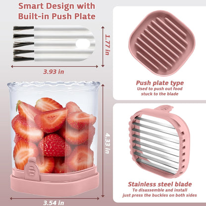 Strawberry Slicer Cup with Push Plate, Fruit Cutter Kitchen Gadget for Egg, Kiwi, Banana, Cucumber, Easy Fruit & Vegetable Slicer, Strawberry Cutter Tool for Quick Safe Cutting (Black)