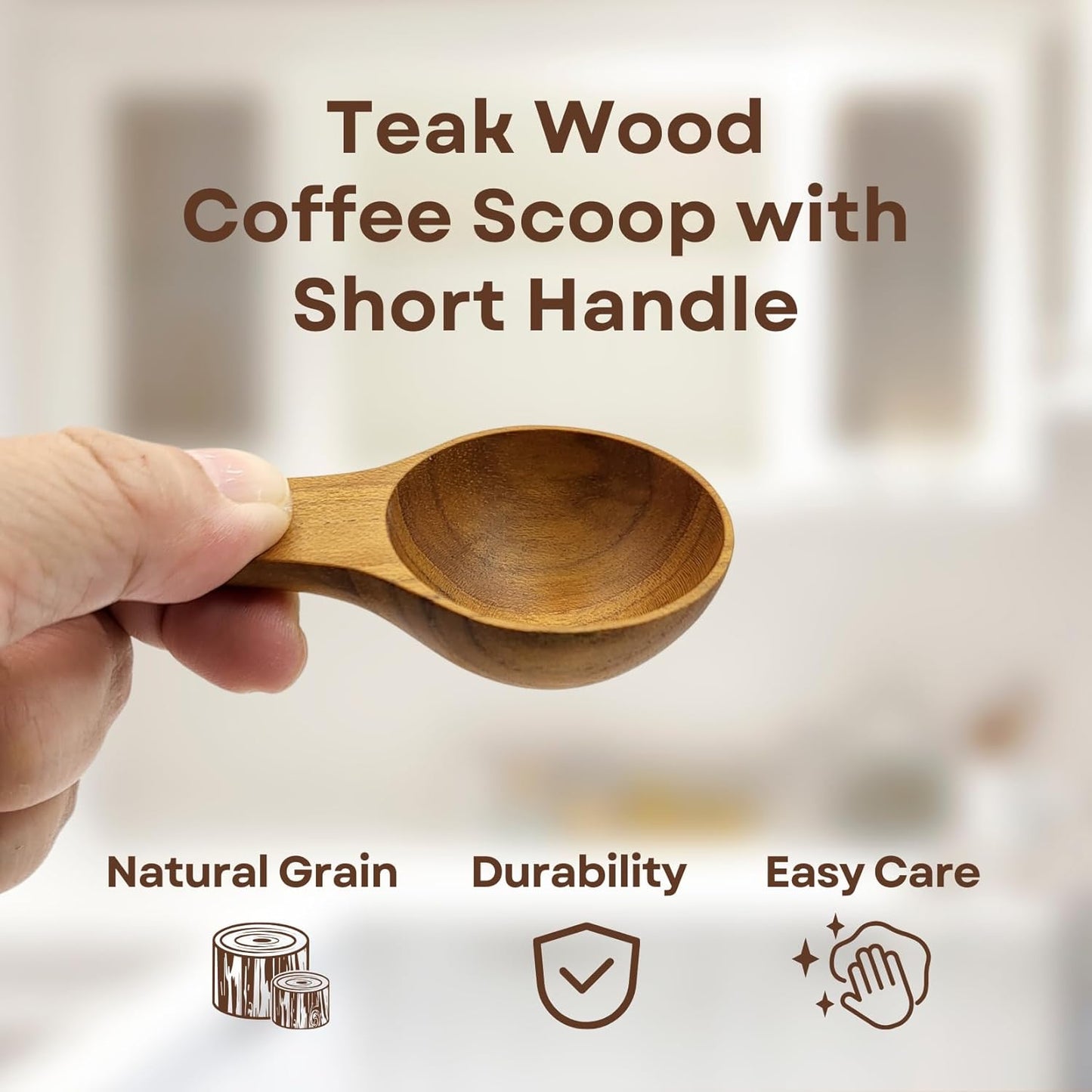 Wooden Coffee Spoon, Handmade Teak Wood Scoop for Ground Coffee, Beans and Tea 1 Tablespoon for Jars and Containers (1 Piece)