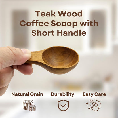 Wooden Coffee Spoon, Handmade Teak Wood Scoop for Ground Coffee, Beans and Tea 1 Tablespoon for Jars and Containers (1 Piece)