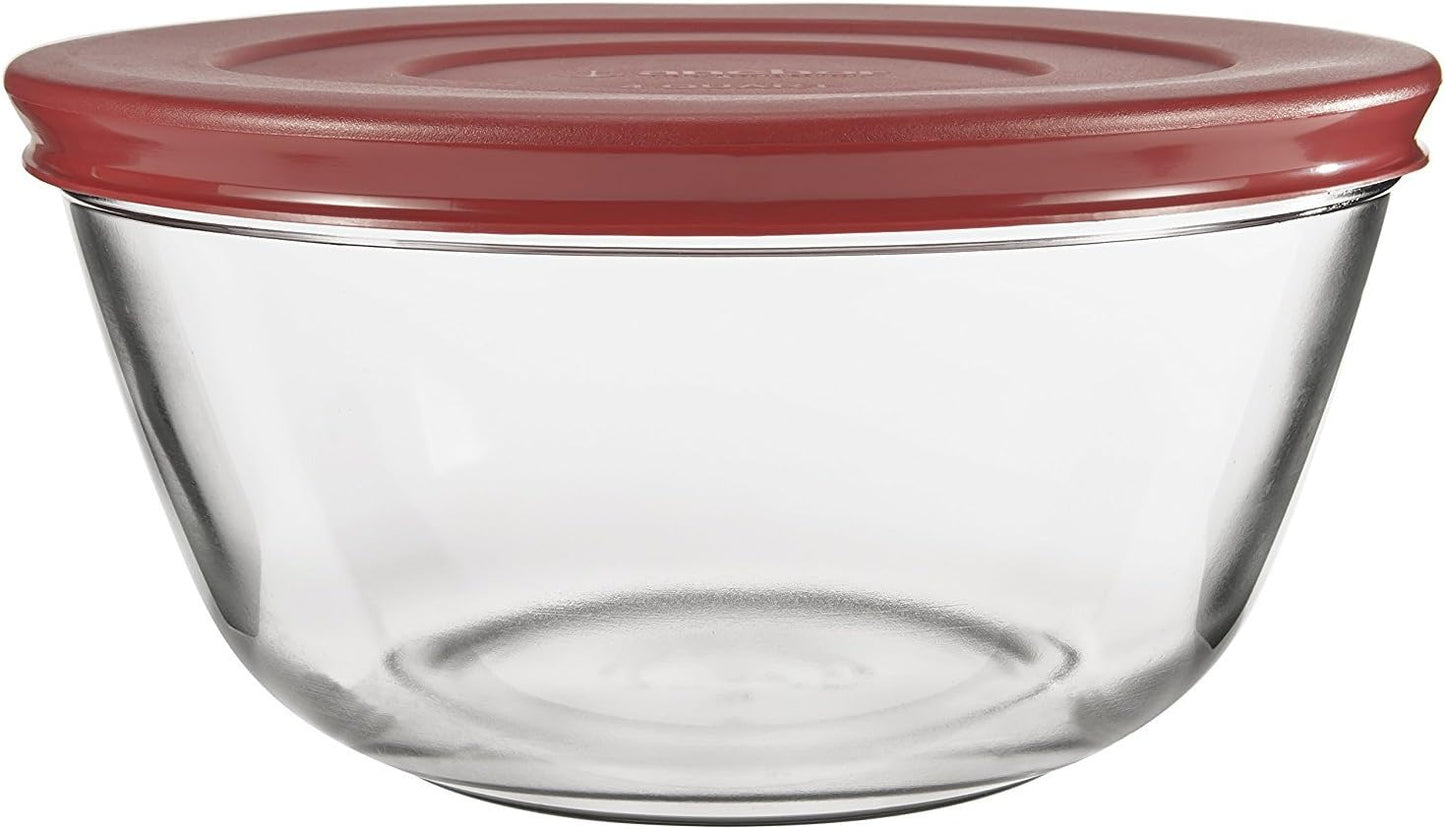 Anchor Hocking 91858 Glass Mixing Bowls with Lids, Cherry, 4 Quart (Set of 2) -