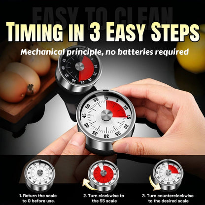 Kitchen timers for Cooking,Visual Mechanical Timer, from 0 to 60 Minutes,No Batteries Required -Exquisite Stainless Steel Body,for Kitchen,Countdown Timer for Exercise, Study.