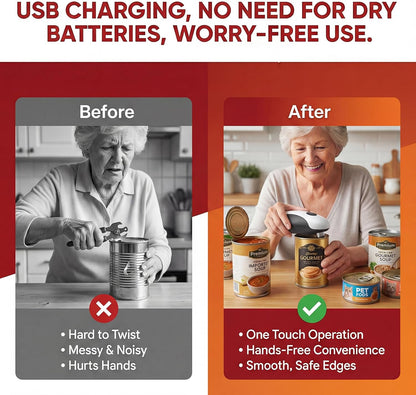 Electric Can Opener, Automatic One-Touch Hands-Free, Smooth-Edge Rechargeable Can Opener for All Can Sizes — Fast Side-Cut Opening, Safe & Easy for Seniors/Arthritis — Compact Kitchen Gadget