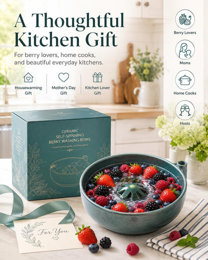 Vortex Berry Bowl The Original Artisan Swirling Berry Bowls Handmade 3D Print Berry Colander Self Rinsing Fruit Washing Stoneware Rinse Gentle Dynamic Washer Spinner Basket(3D Printing Blue)