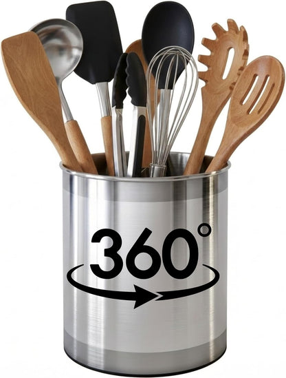 Cooler Kitchen Jumbo Extra Large Sturdy Rotating Black Utensil Holder Caddy with No-Tip Weighted Base, and Gripped Insert - Rust Proof and Dishwasher Safe Kitchen Utensils Holder