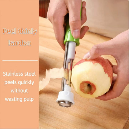 2-in-1 Retractable Fruit Corer and Peeler, Stainless Steel Vegetable Peeler and Core Remover Tool for Apples, Pears, Potato, Ergonomic Kitchen Gadget for Food Prep, Red, 8.86 x 1.3 in