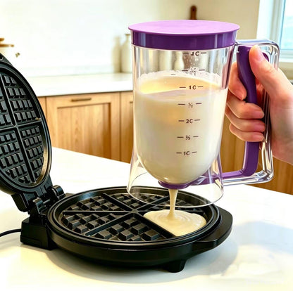 BBSTARZ Pancake Batter Dispenser – 4-Cup Batter Dispenser with Squeeze Handle & Measuring Marks for Pancakes, Waffles, Muffins, Crepes & Cupcakes – Baking Tool(Red)