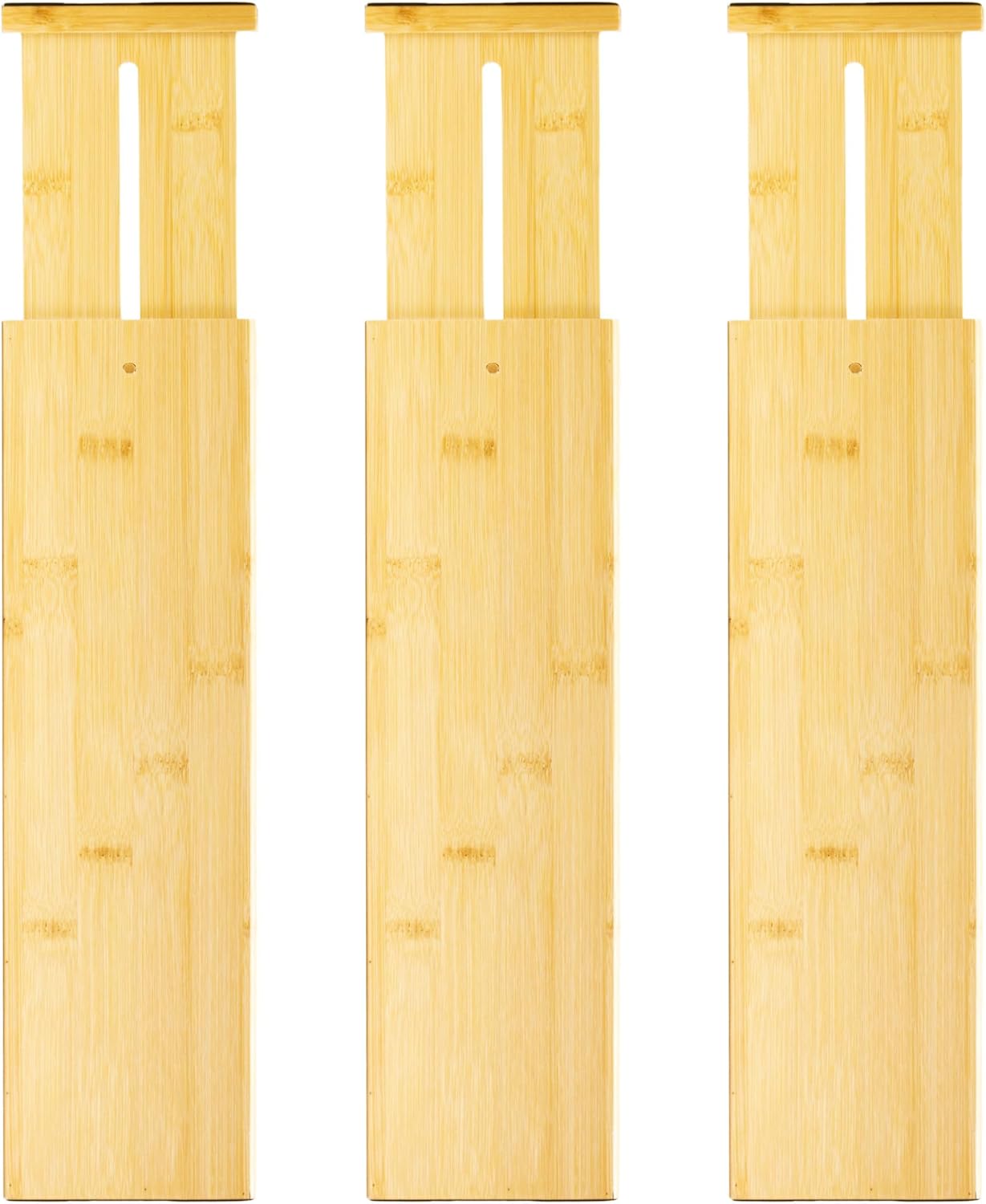 VaeFae 6-Pack Adjustable Bamboo Drawer Dividers, Expandable Drawer Organizer for Kitchen Utensils, Clothes, Bathroom, Office – Fits Drawer Interiors 16.6" to 21.8"