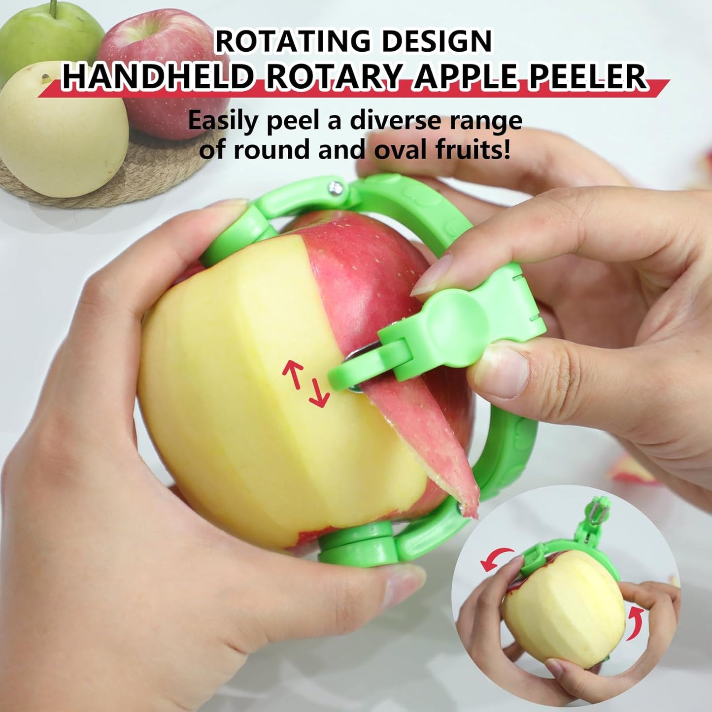Apple Peeler Corer Slicer, 3.86 Inch Orbital Pear Peeler, Manual Apple Cutter Tool In 8 Slices for Potato Peach Kiwi Fruits
