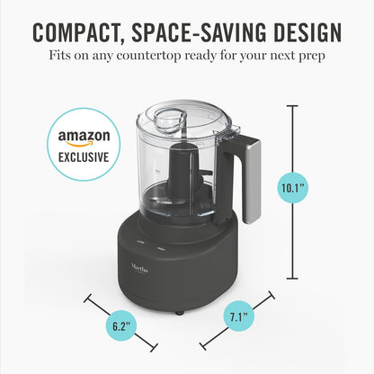 Martha Stewart 3 Cup Electric Food Chopper, Vegetable & Herb Mini Food Processor, 24oz BPA-Free Bowl, Stainless Steel Blades, Pour Spout, Dicing, Mincing, Chop & Puree, Dishwasher Safe, Sky