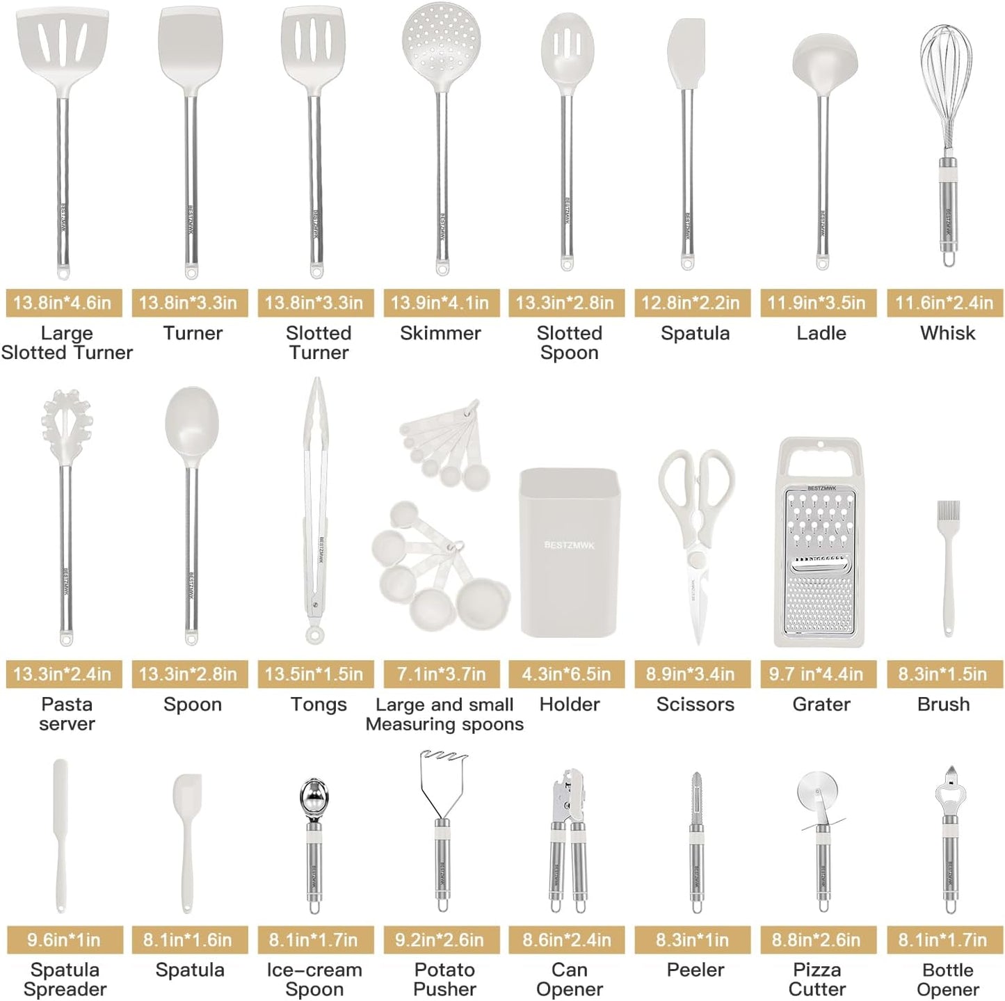 Kitchen Utensil Set-Silicone Cooking Utensils-33 Kitchen Gadgets & Spoons for Nonstick Cookware-Silicone and Stainless Steel Spatula Set-Best Kitchen Tools, Useful Pots and Pans Accessories