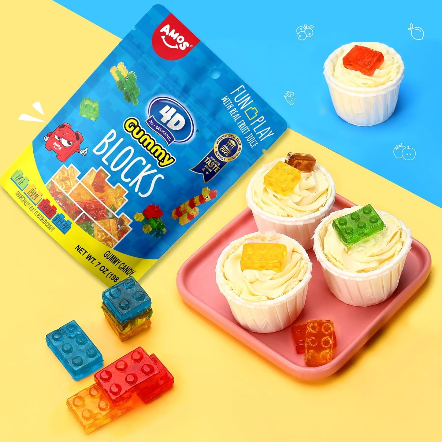 AMOS Peelerz Peelable Gummy Candy Variety Pack, Mango White Peach Banana Green Apple Passion Fruit Lychee, Soft Chewy Fruit Snack, Pack of 6