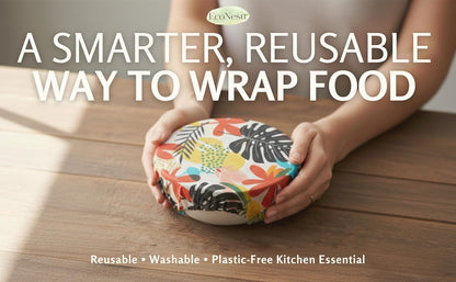Beeswax Food Wraps (3-Pack S/M/L) – Reusable & Washable Food Storage Wraps, Plastic-Free Alternative for Sandwiches, Produce & Bowls