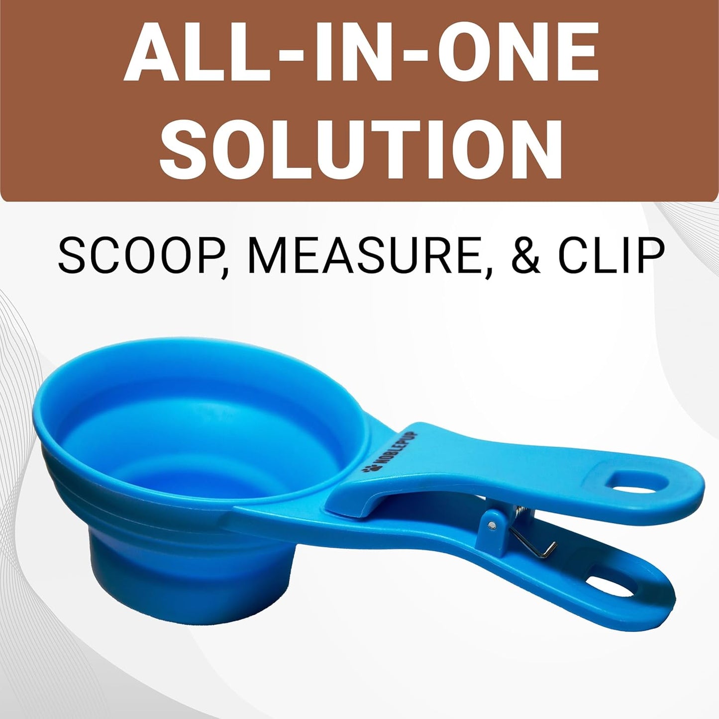 MeasureMate Pet Food Scoops with Bag Clip for Dog and Cat - 3-in-1 Multi-Function Collapsible Food Measuring Cup - 1 Cup Capacity, 8oz, Blue - Dishwasher Safe