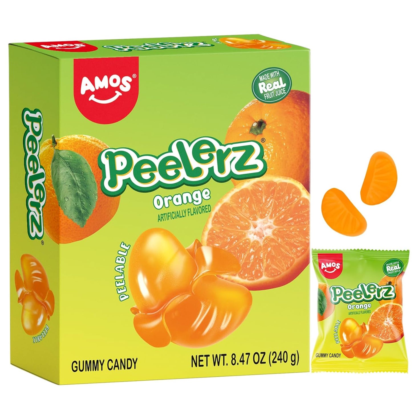 AMOS Peelerz Peelable Gummy Candy Variety Pack, Mango White Peach Banana Green Apple Passion Fruit Lychee, Soft Chewy Fruit Snack, Pack of 6