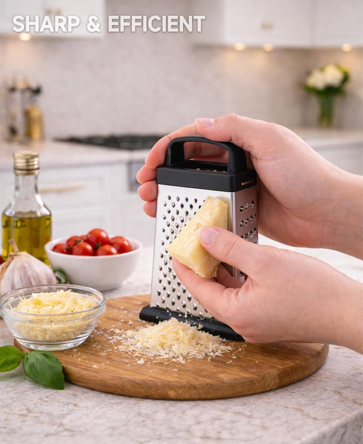 Cheese Grater, 4-Sided Mini Box Grater, Stainless Steel Food Shredder for Cheese, Parmesan & Vegetables, Dishwasher Safe, Black