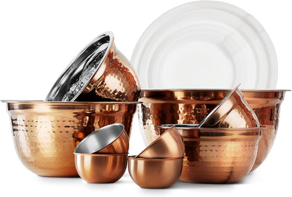 COOK WITH COLOR 18 Piece Mixing Bowls Set with Airtight Lids, Stainless Steel Bowl Organizers, Food Storage Containers, Meal Prep, Nesting Salad Bowls For Cooking, Baking, Kitchen Use, Gold