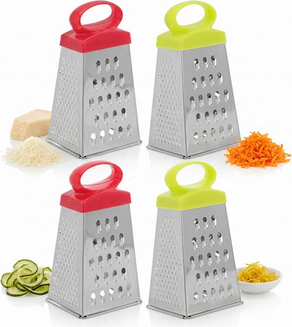 4 Pcs Mini Box Grater for Kitchen, Stainless Steel 4-Sided Food Grater with Handle, Small Manual Cheese Slicer Shredder for Cheese Carrot，Ginger, Garlic, Chocolate