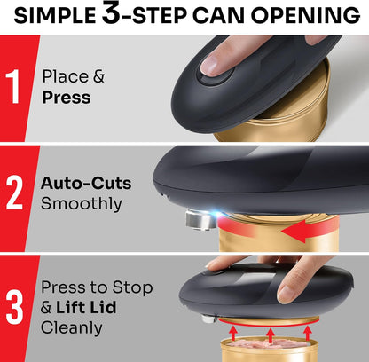 MUELLER HOME SmoothEdge Auto Electric Can Opener – Battery‑Operated One‑Touch w Magnet Lid Lifter – Portable Hands‑Free Automatic Can Openers for Seniors & Arthritis, Smooth‑Edge Cut Technology, Black
