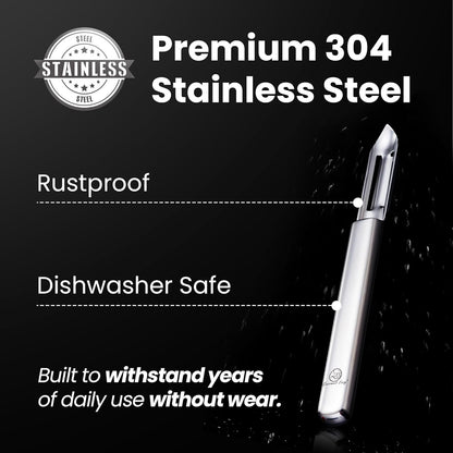 Stainless Steel Vegetable Peeler, Ultra Sharp Potato Peeler, Best for Peeling Veggie & Fruit, Seamless One-Piece Design, Peel Both Ways - Left & Right-Hand Friendly, Dishwasher Safe, 5-Year Warranty