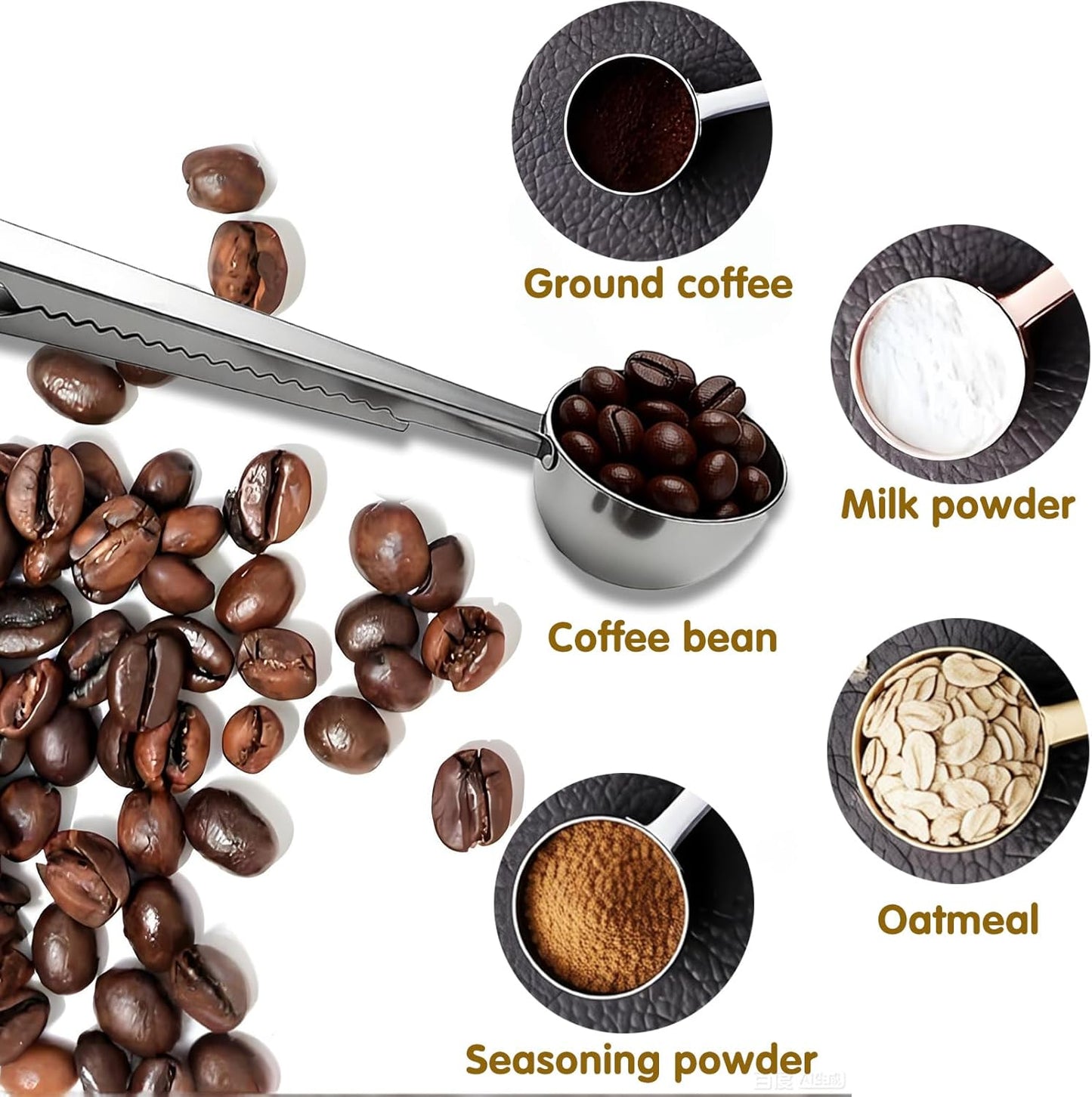 Coffee Scoop Spoon with Bag Clip 2 Pcs,1 Tbsp Stainless Steel Long Handle Measuring Spoons for Ground Coffee and Beans, Loose Tea and Powder(Silver / 15ML)
