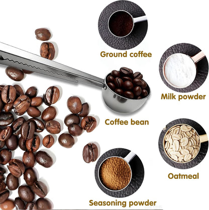 Coffee Scoop Spoon with Bag Clip 2 Pcs,1 Tbsp Stainless Steel Long Handle Measuring Spoons for Ground Coffee and Beans, Loose Tea and Powder(Silver / 15ML)
