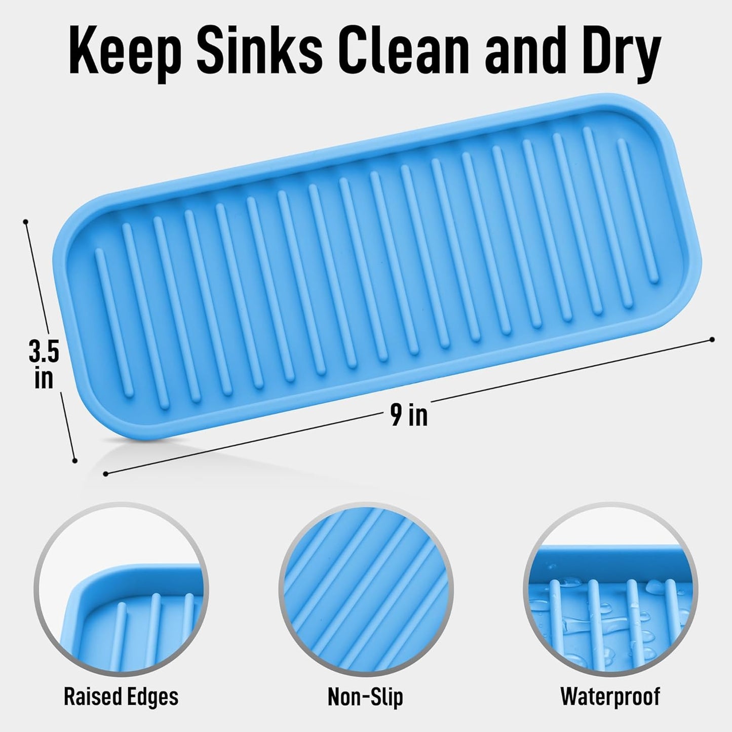 Zulay Kitchen (9x3.5in Sponge Holder for Kitchen Sink - Flexible Heavy-duty Multipurpose Sink Caddy - Counter Organizer for Kitchen, Bathroom, Makeup, Trinkets & More! (Grey)