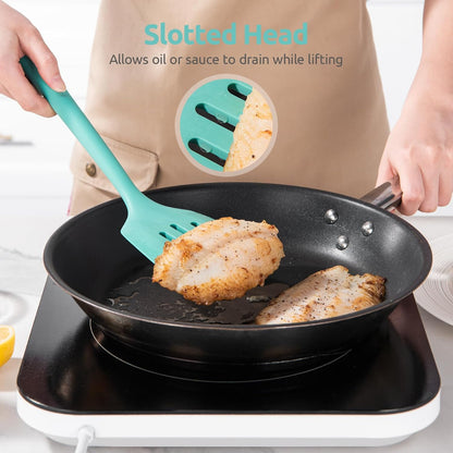 600ºF Heat Resistant Slotted Turner: U-Taste 13.6in Silicone Kitchen Spatula Flipper, 3.74in Wide Food Grade Flexible Thin Rubber Cooking Utensil for Egg, Pancake, Cookie in Nonstick Cookware (Red)