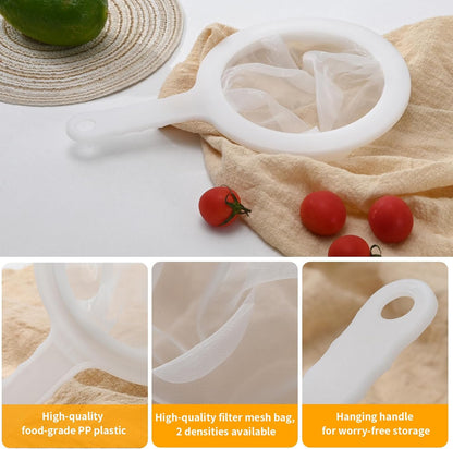 Premium Multi-Mesh Strainer Set, 4 Pack - 100/200/300/400 Mesh, Nylon & Plastic Fine Mesh Sieve for Tea, Coffe, Nut Milk, Juice, Broth, Smoothies, Reusable & Easy to Clean, Durable,Dishwarer Safe