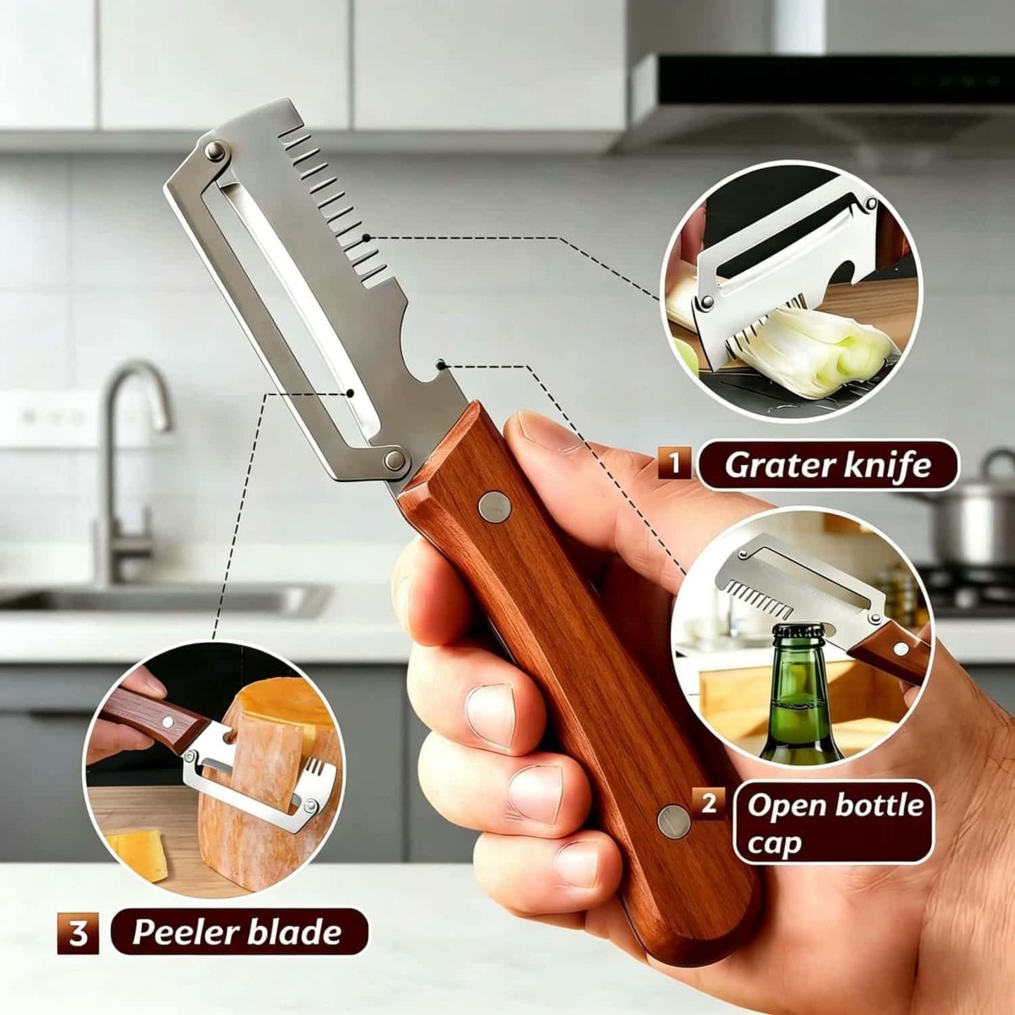 2Pack Multi-Functional Vegetable Peeler for Kitchen, 3 in 1 Stainless Steel Kitchen Tool for Fruit Apple Potato Pumpkin Papaya, Gifts for Mom