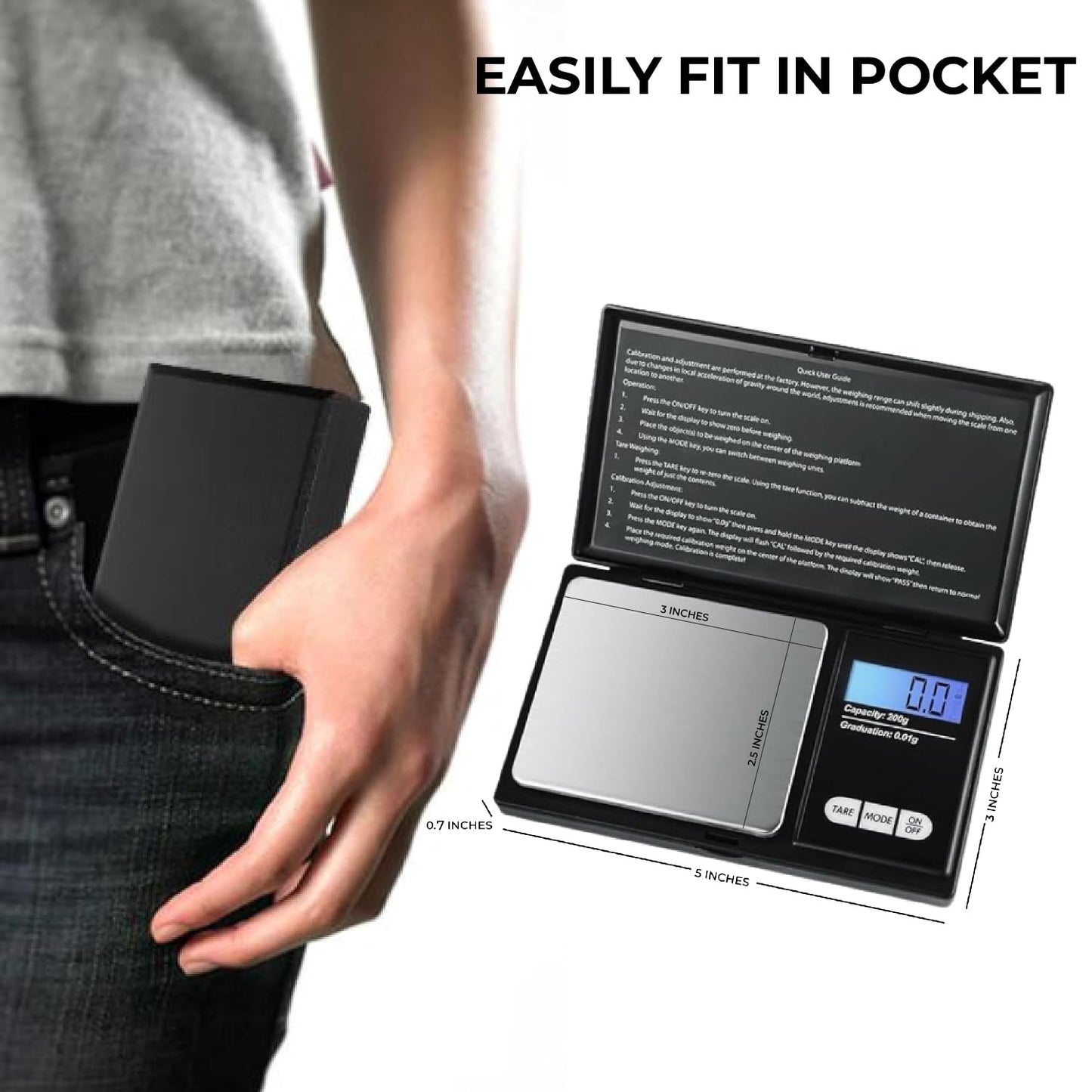 200g X 0.01g Digital Mini Pocket Scale, Weight Scale for Kitchen with Backlit LCD Display, Portable Travel Jewelry Herb Scale for Small Food