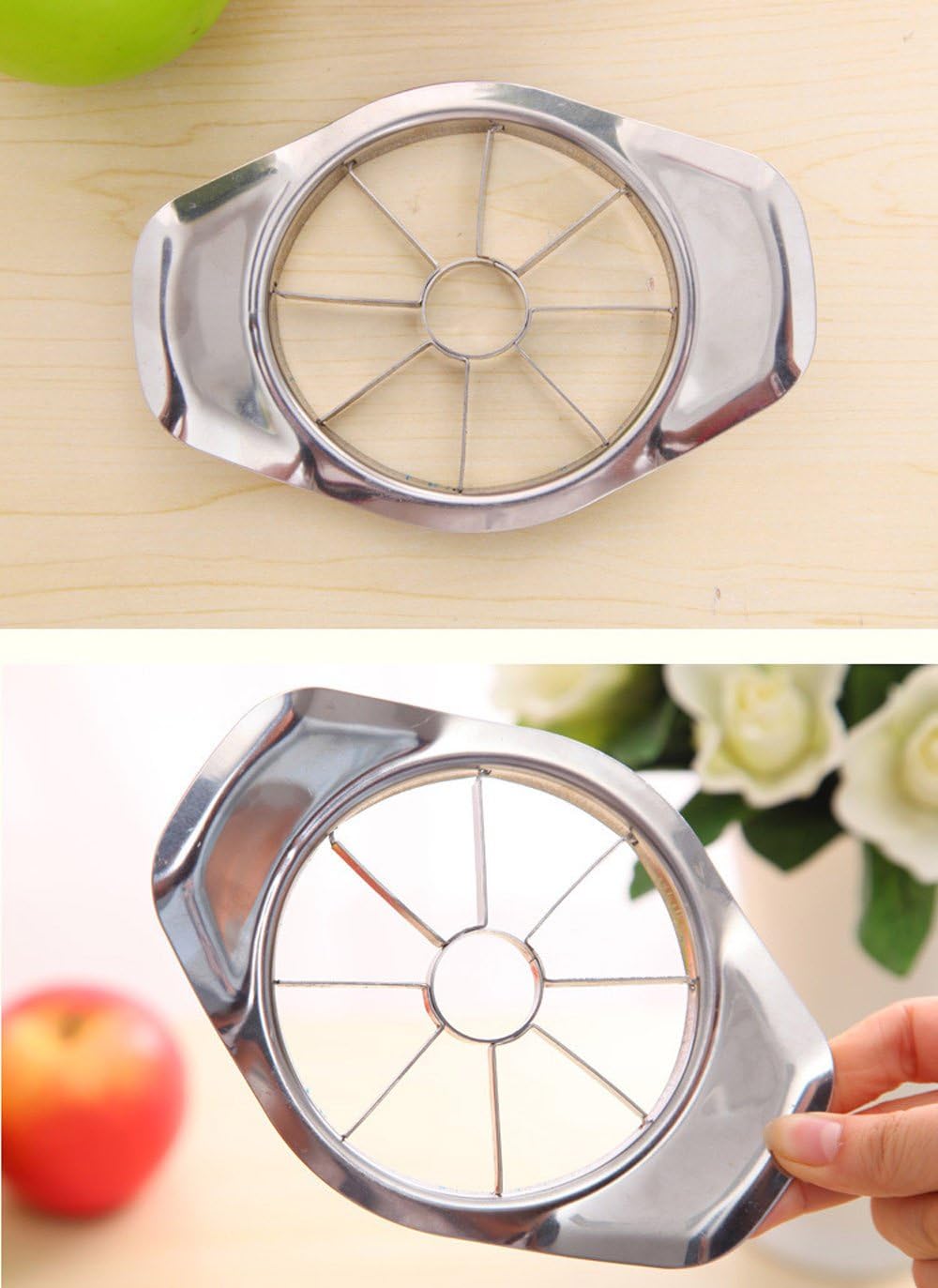 2PCS Apple Slicer, Extra Large Apple Corer Professional Fruit Cutter Stainless Steel Corer Super Sharp Fruit Slicer Divider - Apples Tool with 8 Sharp Blades, Easy to Use, Time-Saving (Sliver)