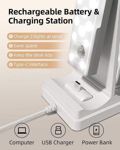 EZVALO 3-Pack Under Cabinet Lighting, 2000mAh Rechargeable Wireless Motion Sensor Lights, 62LEDs, 3 Color Temps, Dimmable, Timer, Magnetic, with Remote Control for Kitchen, Closet, Stair