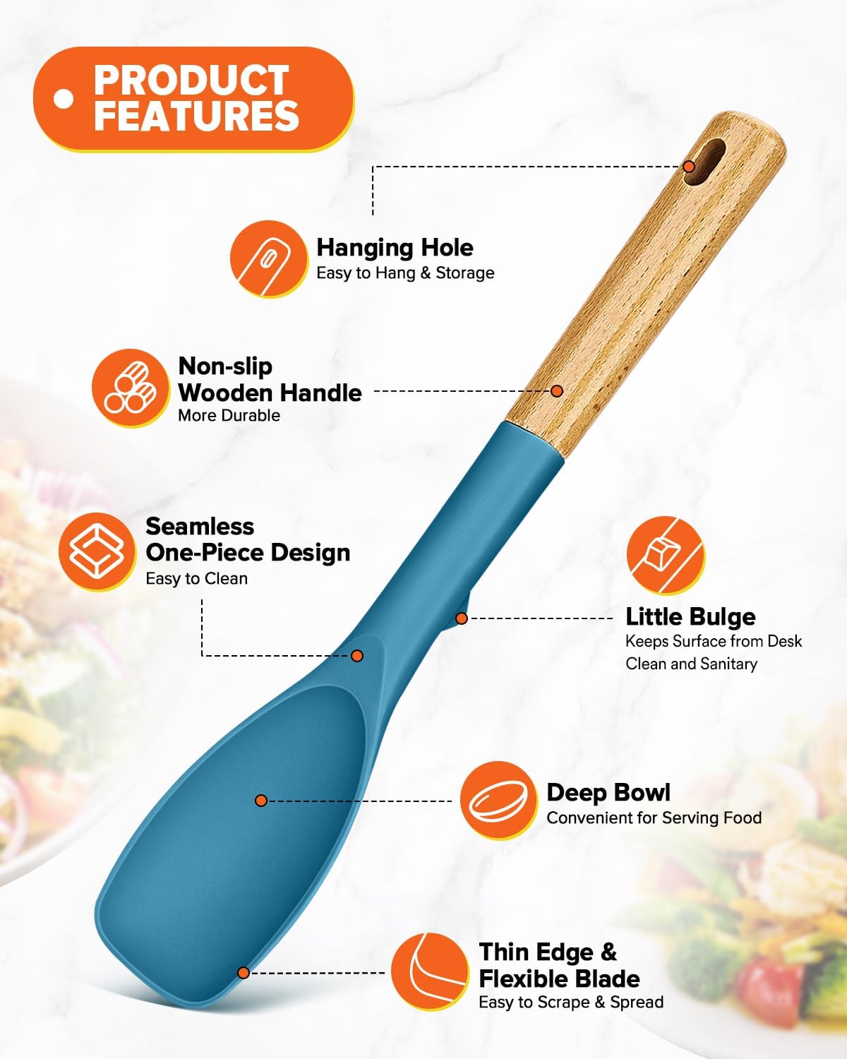 Silicone Spatula and Spoonula Set, Great For Stirring, Tough Mixing and Folding, Sturdy Bpa-Free Matte Silicone, Wooden Handle Rubber Scraper For Nonstick Cookwares (Grey)