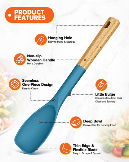 Silicone Spatula and Spoonula Set, Great For Stirring, Tough Mixing and Folding, Sturdy Bpa-Free Matte Silicone, Wooden Handle Rubber Scraper For Nonstick Cookwares (Grey)