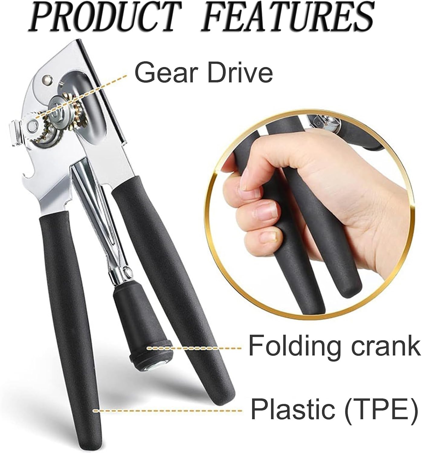 Commercial Can Opener Manual, RICKUNCL Heavy Duty Can opener with Magnet, Stainless Steel Handheld Can Opener with Folding Easy Crank Handle Oversized Knob for Big Cans and All Size Cans