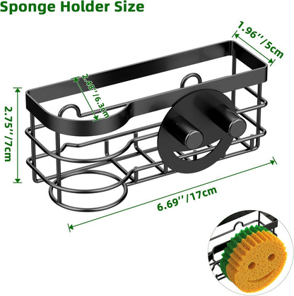 Cisily Smiley Sponge Holder for Kitchen Sink Caddy, Stainless Steel Movable Brush Holder Dish Cloth Hanger, Suction Cup Sink Caddy Organizer Scrubber Accessories (Silver)