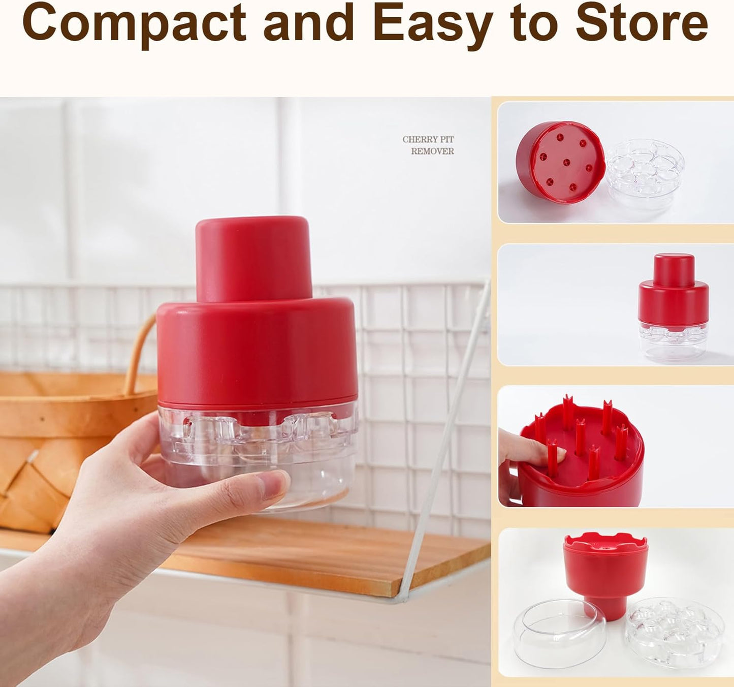 Multi Cherry Pitter Tool, Cherry Stone Remover for Multiple Cherries, Remove 7 Stones One Time, Fruit Pit Stoner for Kitchen Cherry Jam, Quick-Release Multi-Cherry & Olive Pitter (Red)