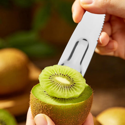 6pcs Stainless Steel Kiwi Knife and Spoon, 2-in-1 Flexible Kiwi Peeler and Fruit Scoop Tool, Multipurpose Mango Slicer and Avocado Cutter for Kitchen and Travel, Silver
