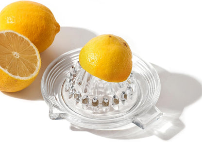 Glass Lemon Manual Juicer, for Orange, Grapefuit, Small Citrus, Extractor Manual Hand with Handle and Pour Spout, Kitchen Bar Drink Preparation Tool (1)