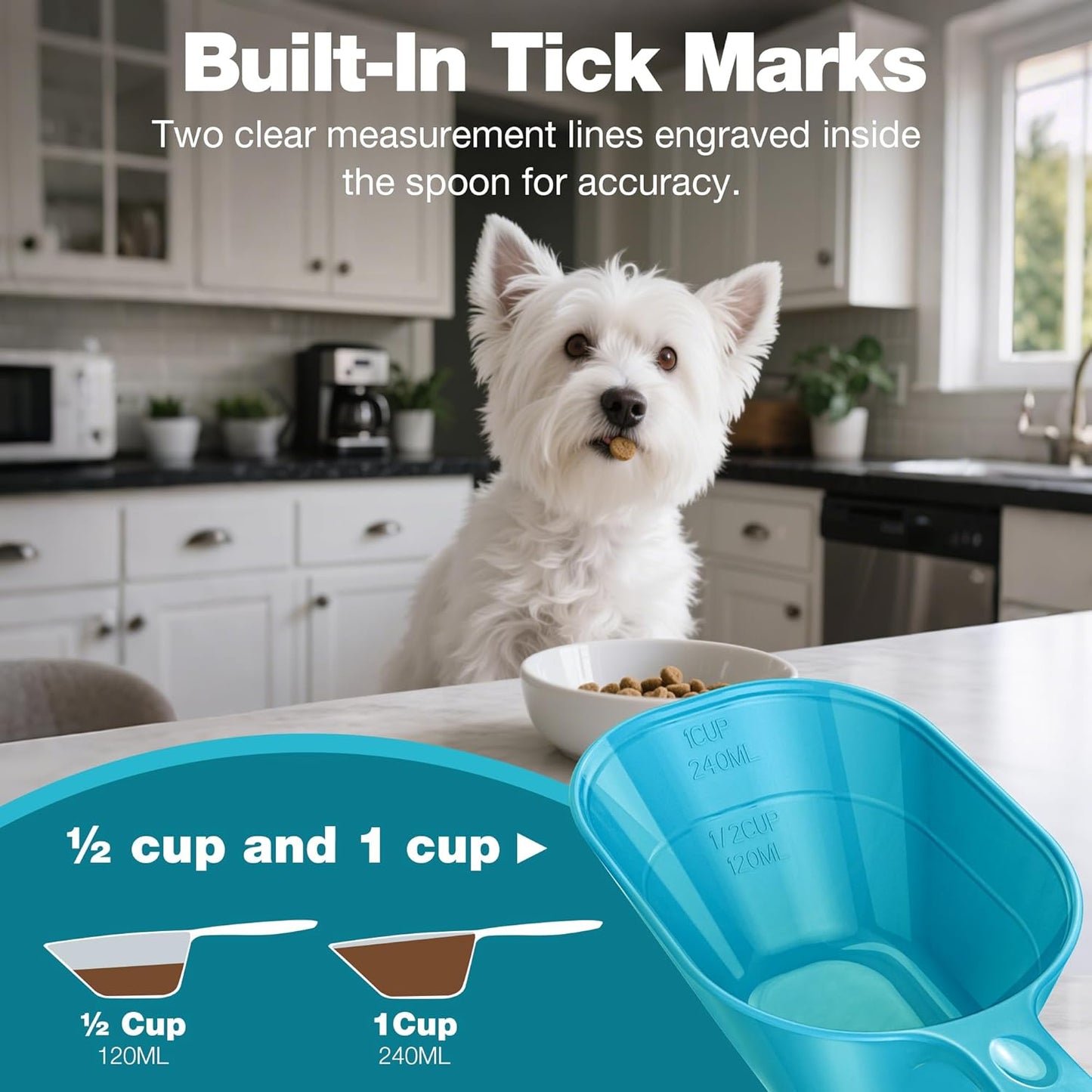 Food Scoop With Measuring Lines 2 Pack Black For Dog, Cat, Puppy, Coffee Bean, Flour Scoop, Ice