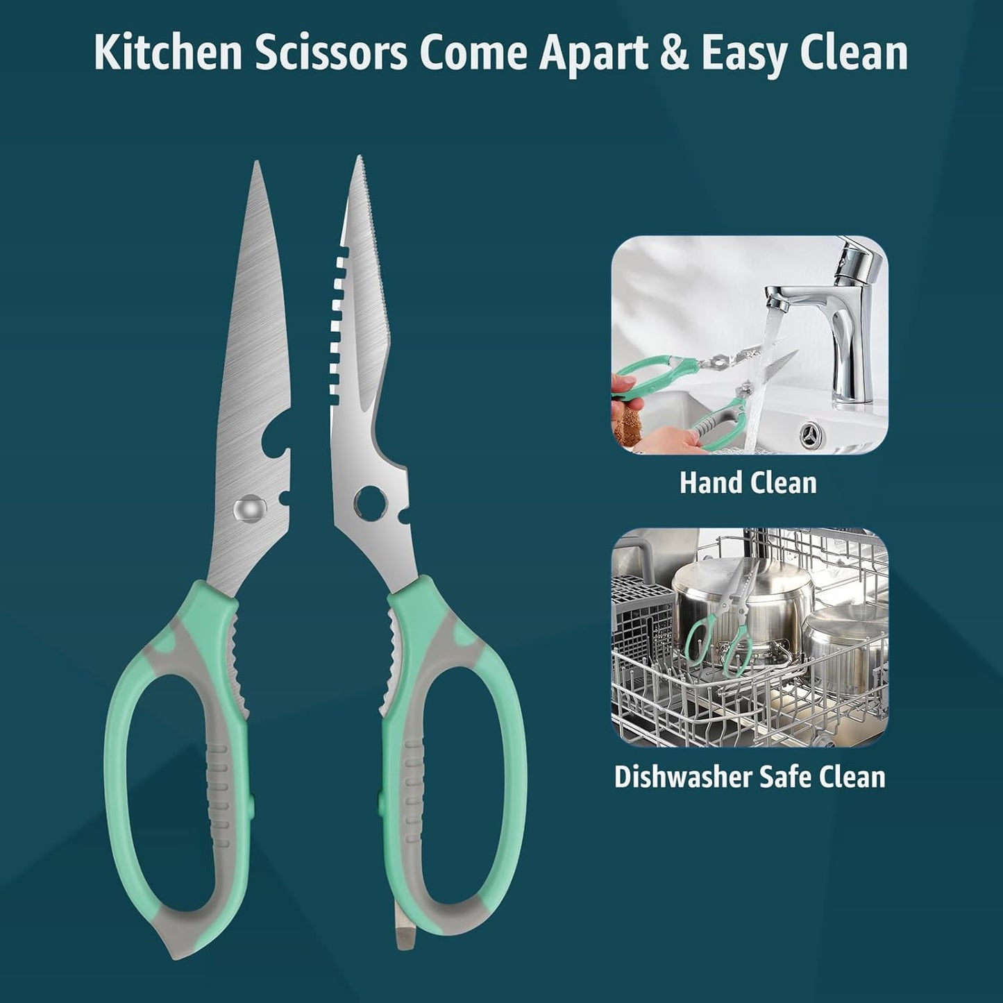 BoFuYuan Kitchen Scissors, 9-Inch Heavy Duty Multipurpose Food Cutting Shears, Detachable Dishwasher Safe, Sharp Serrated Blade, Ergonomic Non-Slip Handle for Food, Meat, Herbs, Black
