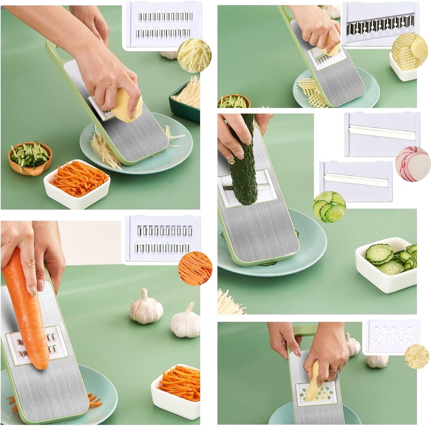 Safe Mandoline Slicer with Slide-On Hand Guard, 2026 Upgraded 6 in 1 Stainless Steel Vegetable Chopper, Multi Blade Potato/Onion/Garlic/Cucumber/Fruit Slicer, Kitchen Grater Food Cutter